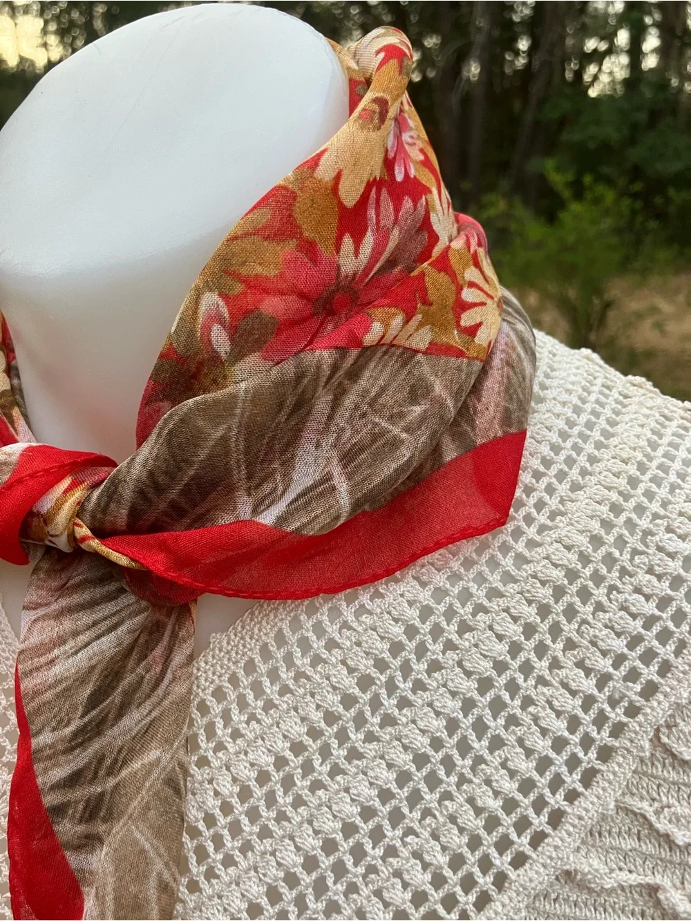 Lightweight scarf forest trees and red